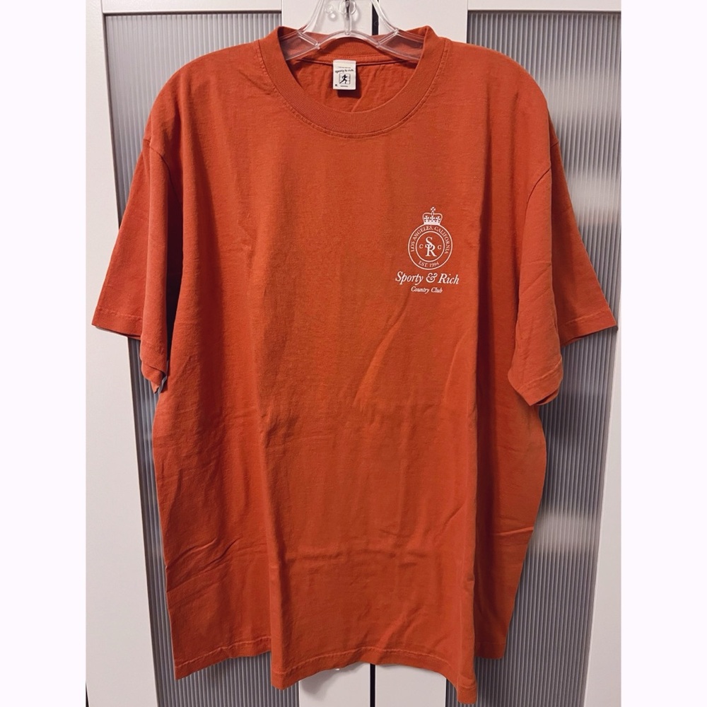 NWOT Sporty & Rich Logo Print Graphic Tee T-Shirt in Clay Orange Size XL